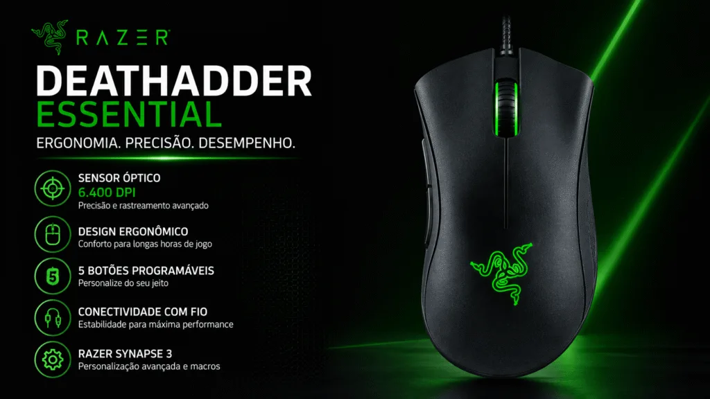 Razer DeathAdder Essential 6400 DPI: análise completa do mouse gamer com fio chatgpt image 20 de ago. de 2026, 21 44 47