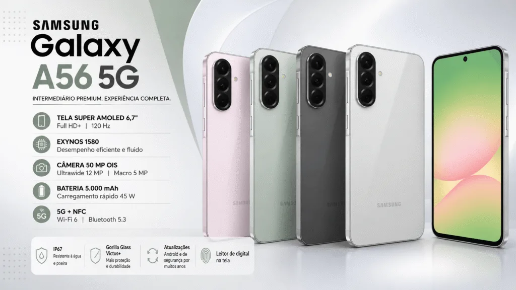 Samsung Galaxy A56 5G: Ficha Técnica, Desempenho, Câmeras e Vale a Pena em 2026? chatgpt image 3 de ago. de 2026, 14 36 46