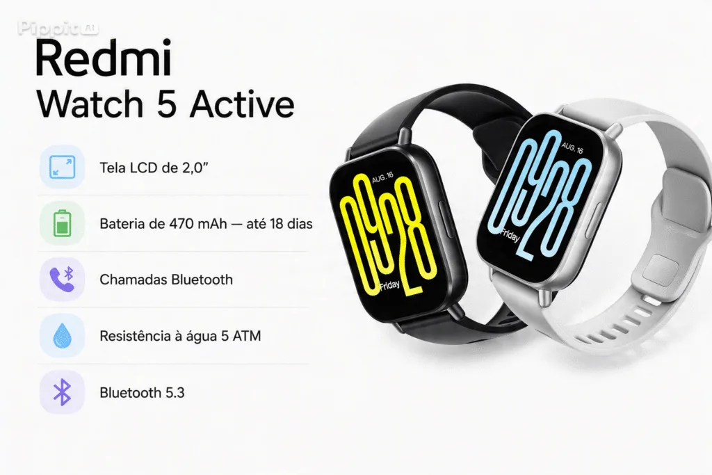 Redmi Watch 5 Active: smartwatch com tela de 2”, chamadas Bluetooth e bateria de até 18 dias redmi watch 5 active capa