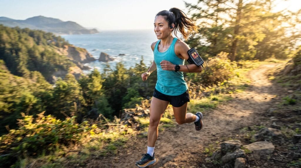 Conheça 5 Fones de Ouvido Bluetooth: Modelos que Valem a Pena person running on coastal path 202609031450
